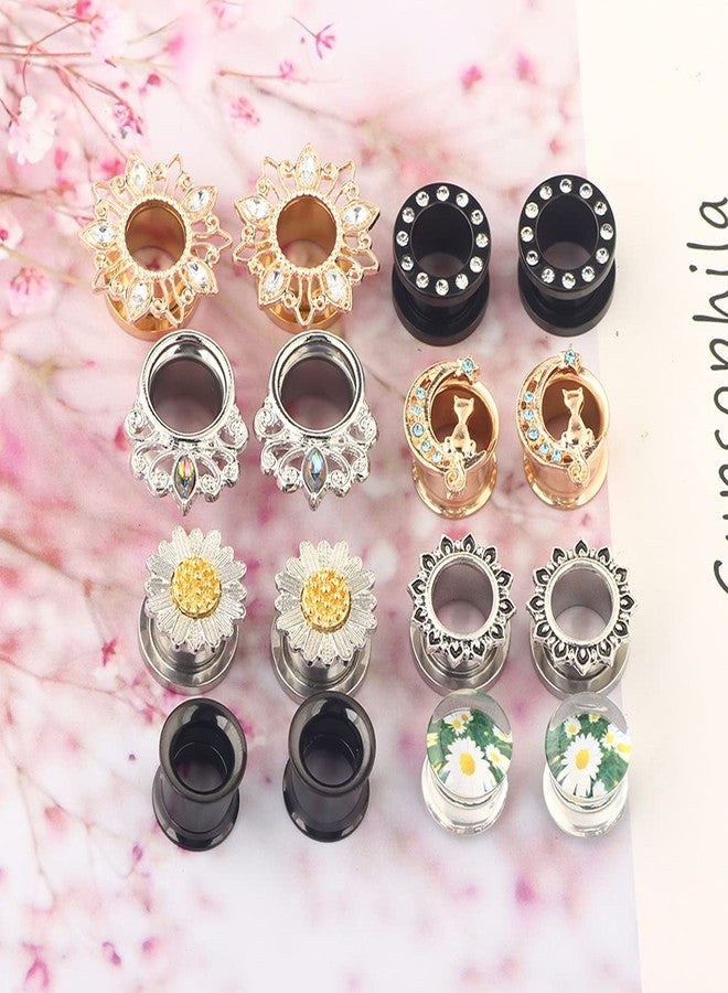 Suotarn 8 Pairs Crystal Rhinestones Ear Tunnels Plugs Expander Gauges Stretcher Earrings Screw Stainless Steel Piercing Body Jewelry 6mm 2g - Image 5